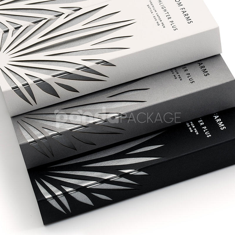 black and silver rigid drawer box with paper sleeve for cannabis vape pen packaging