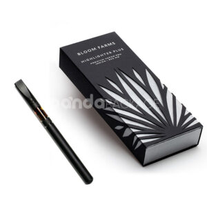 black and silver rigid drawer box with paper sleeve for cannabis vape pen packaging