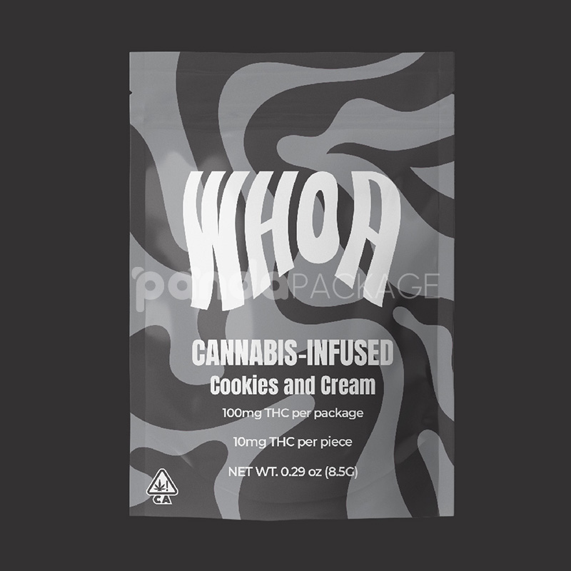 matte resealable stand-up pouch for cannabis infused gummies and edibles packaging with ziplock closure