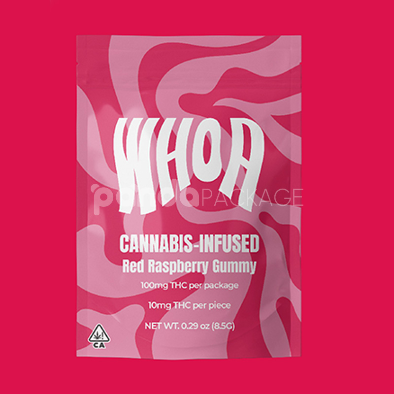 matte resealable stand-up pouch for cannabis infused gummies and edibles packaging with ziplock closure