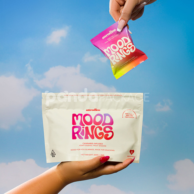 matte resealable mylar bag set for cannabis infused gummies and edibles packaging with small portion pouches