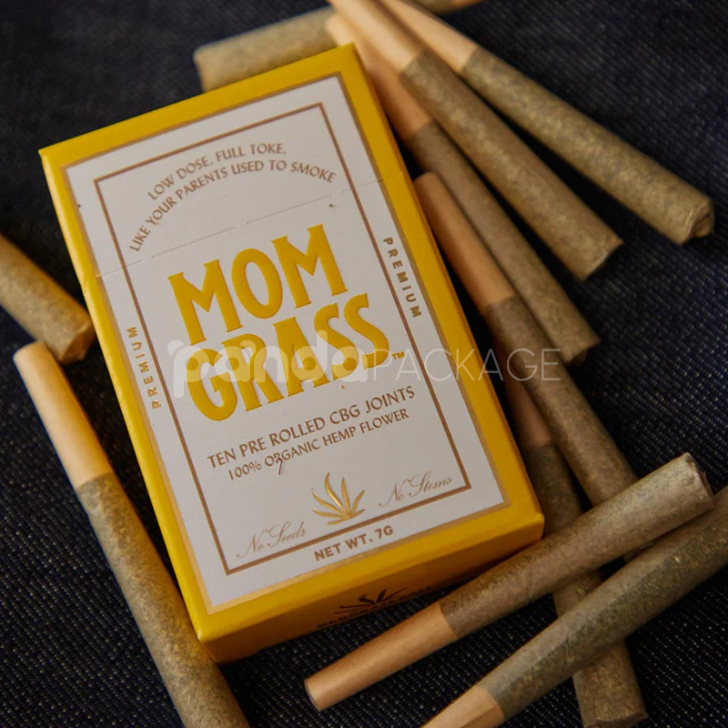 flip top paperboard box for cannabis pre-roll joints packaging with matte finish and gold foil edge design