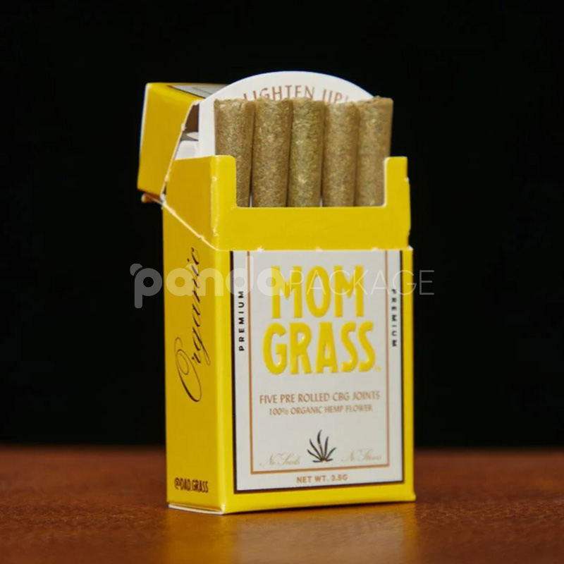 flip top paperboard box for cannabis pre-roll joints packaging with matte finish and gold foil edge design