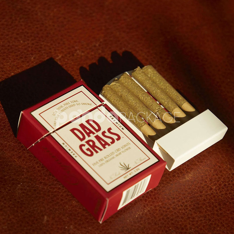 flip top paperboard box for cannabis pre-roll joints packaging with matte finish and gold foil edge design