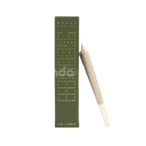 premium matte paperboard box for cannabis pre-roll packaging with gold foil stamping and minimal design