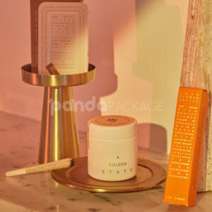 premium matte paperboard box for cannabis pre-roll packaging with gold foil stamping and minimal design