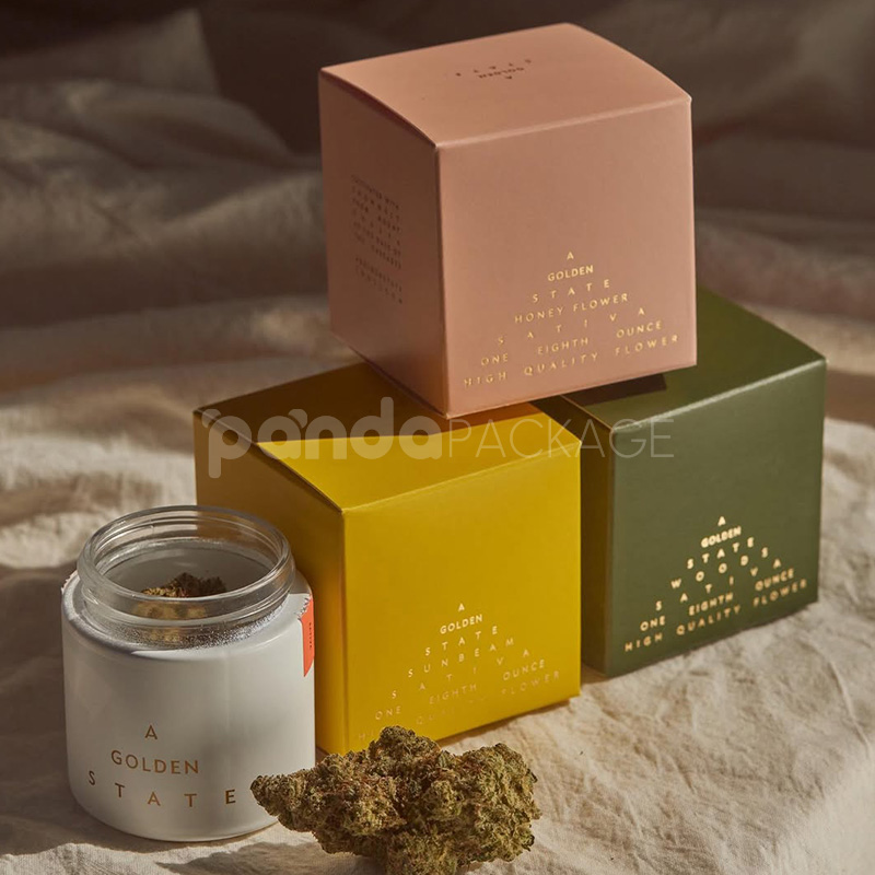 double tuck paperboard box for cannabis flower packaging with logo printing and matte lamination