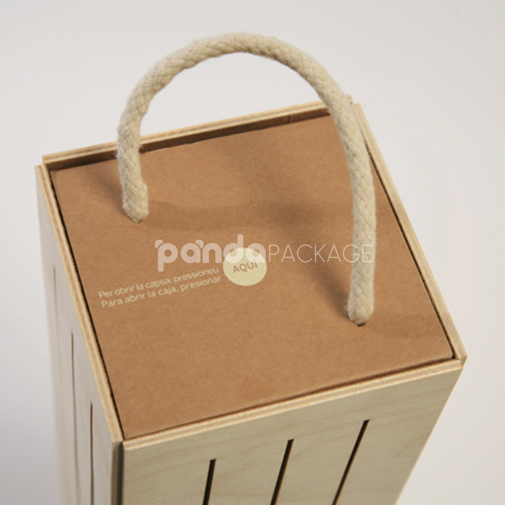 rigid drawer wine packaging box with kraft sleeve and rope handle for wine and champagne bottles