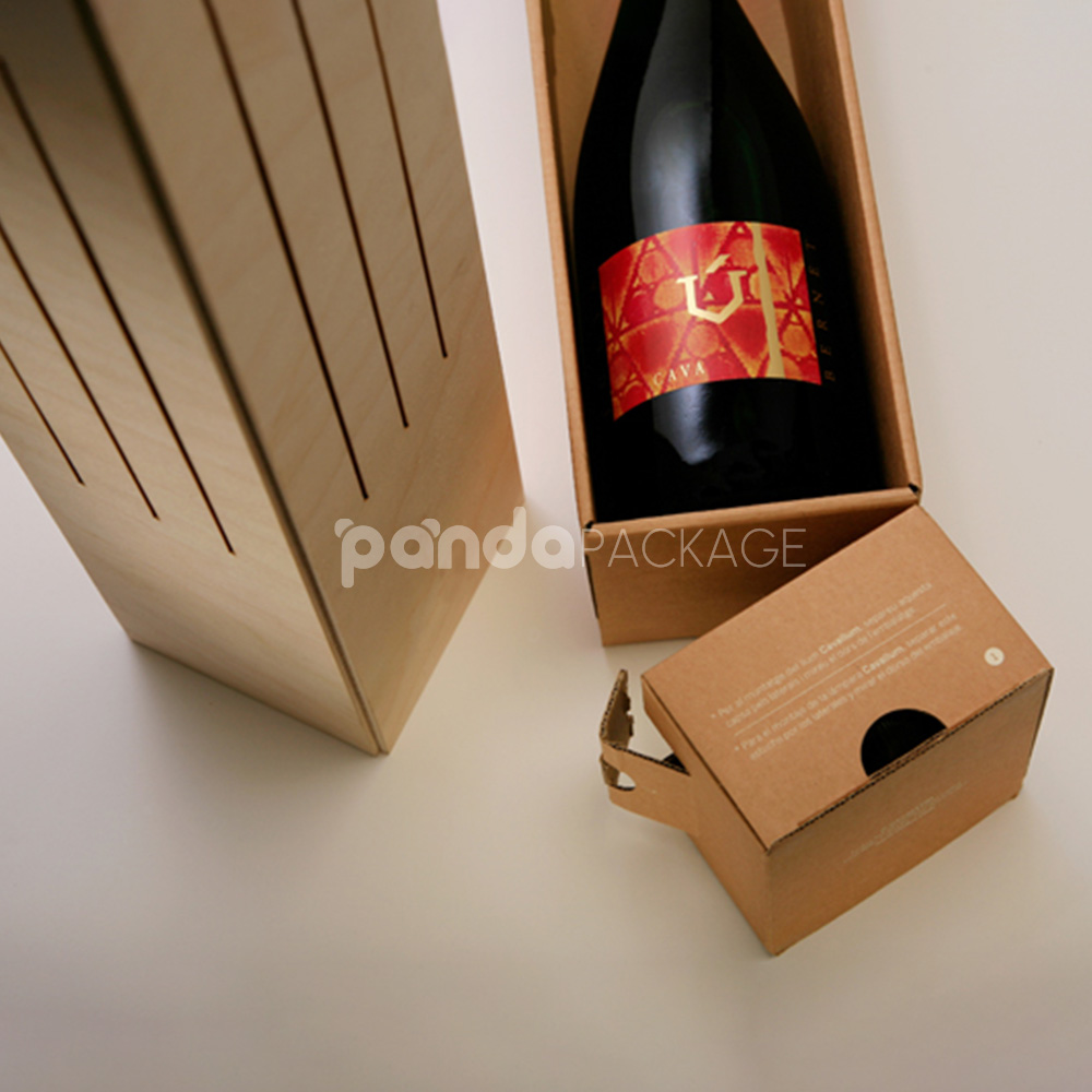 rigid drawer wine packaging box with kraft sleeve and rope handle for wine and champagne bottles
