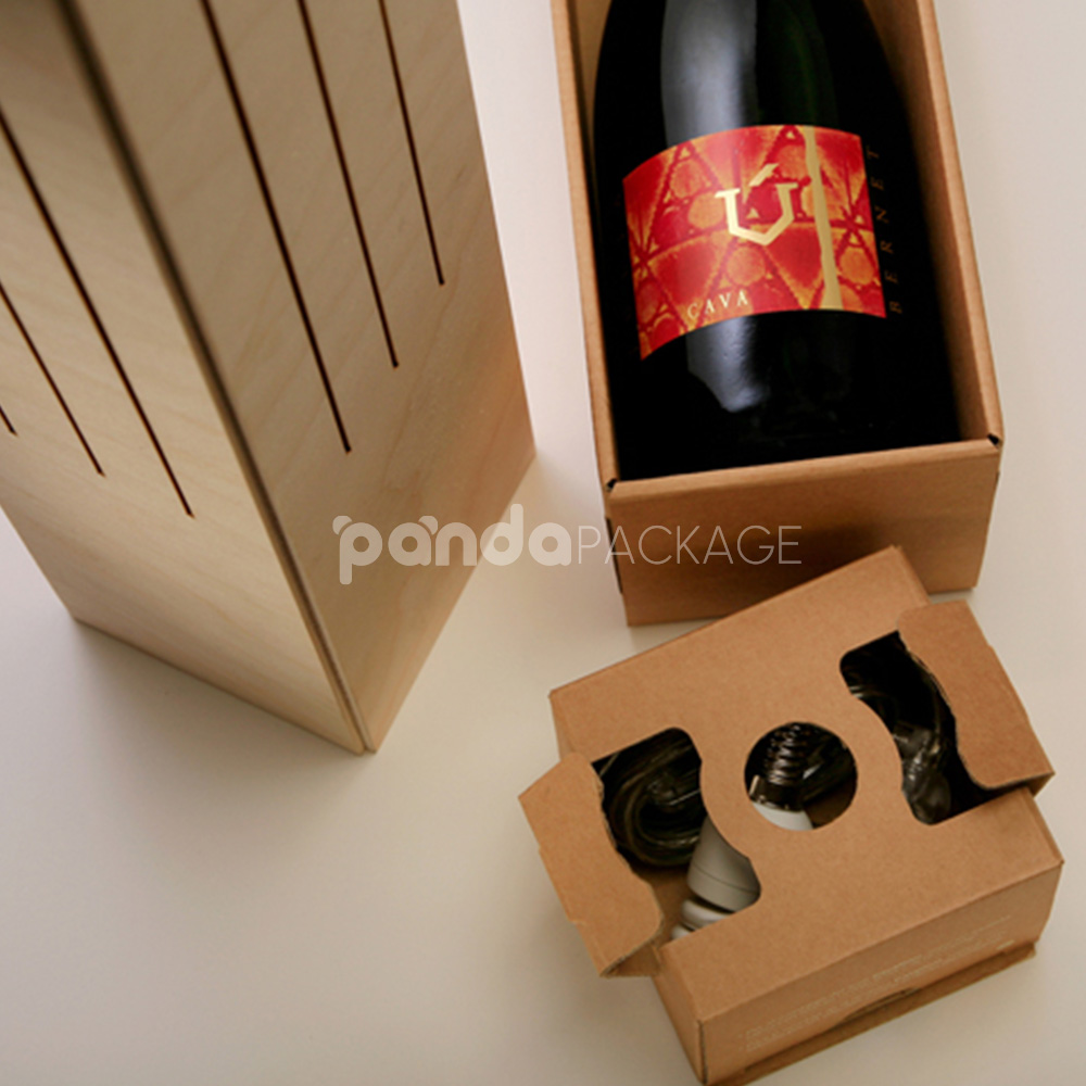 rigid drawer wine packaging box with kraft sleeve and rope handle for wine and champagne bottles