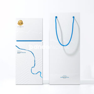 rigid two-piece wine packaging box with embossed lid and blue foil line design for premium bottle packaging