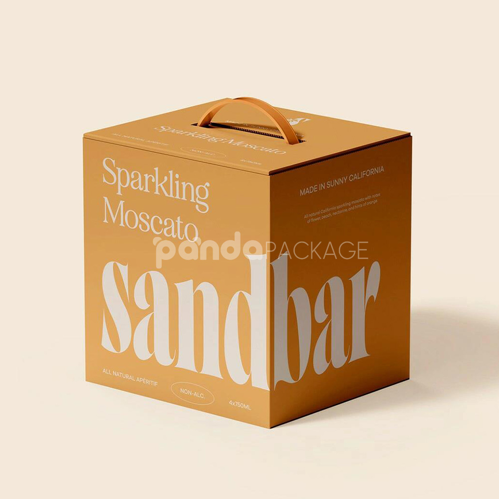 foldable paperboard wine carrier box with built-in handle for sparkling and rosé bottle packaging