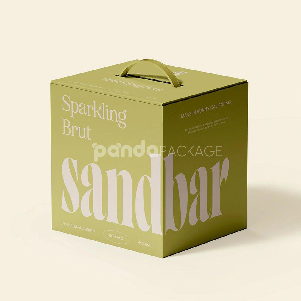 foldable paperboard wine carrier box with built-in handle for sparkling and rosé bottle packaging