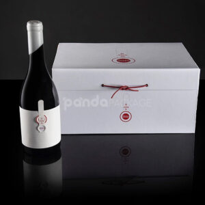 rigid book-style wine packaging box with textured paper surface and wax seal elastic closure for premium red wine bottles