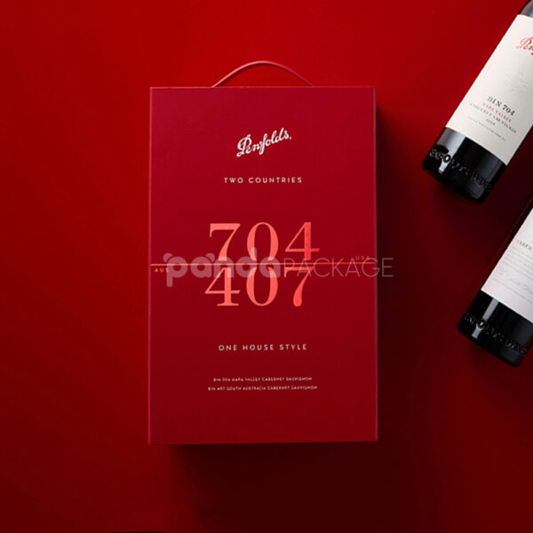 Luxury Red Rigid Magnetic Wine Gift Box with Handle