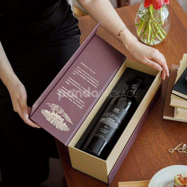 Luxury Burgundy Rigid Magnetic Wine Gift Box with Paper Bag