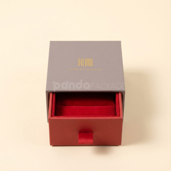 Drawer-Style Jewelry Box with Velvet Insert in Taupe & Red