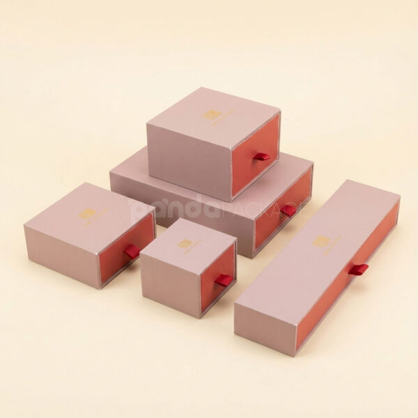 Matte Pink & Gray Jewelry Drawer Box with Velvet Insert