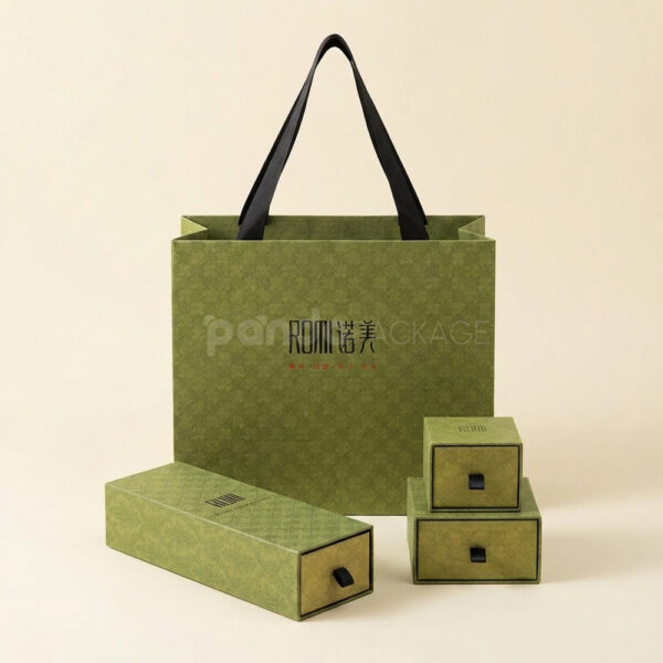 Textured Green Jewelry Box with Ribbon Pull