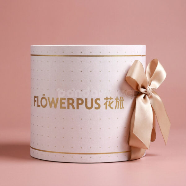 Pink Polka-Dot Round Gift Box with Drawer and Ribbon