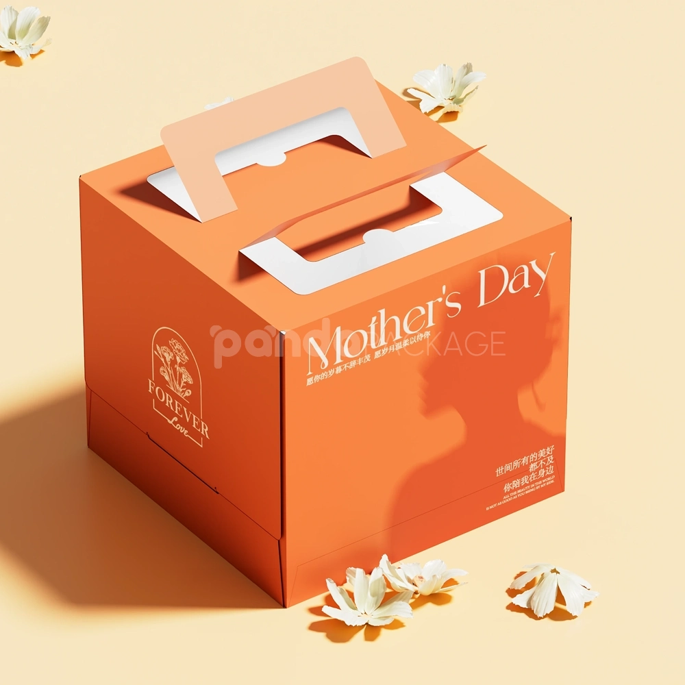 orange paperboard cake box with lid for bakery packaging display