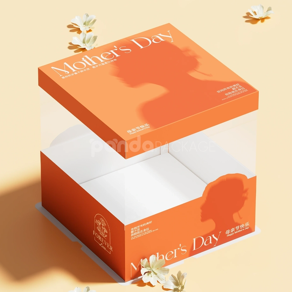 orange paperboard cake box with lid for bakery packaging display