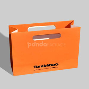 orange paper carry bag with die-cut handle for food packaging