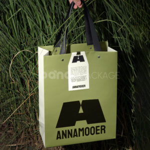 luxury green paper shopping bag with durable fabric handles