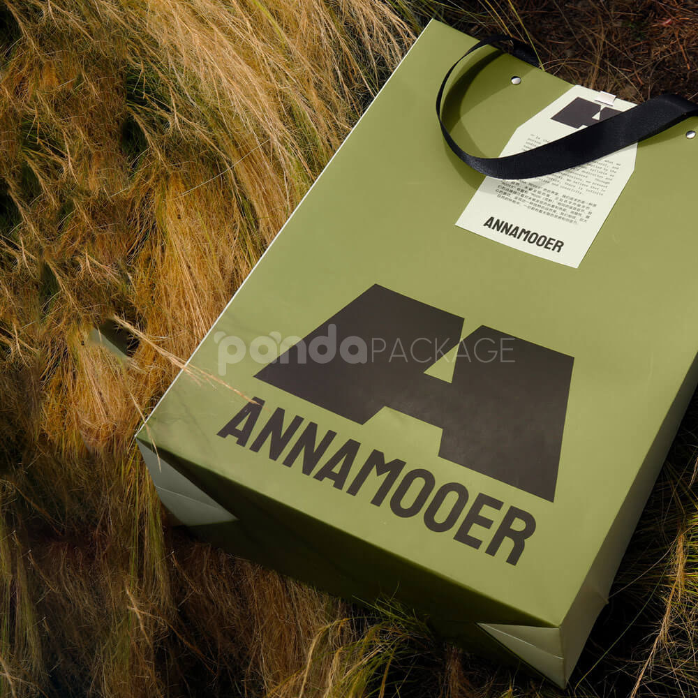 luxury green paper shopping bag with durable fabric handles