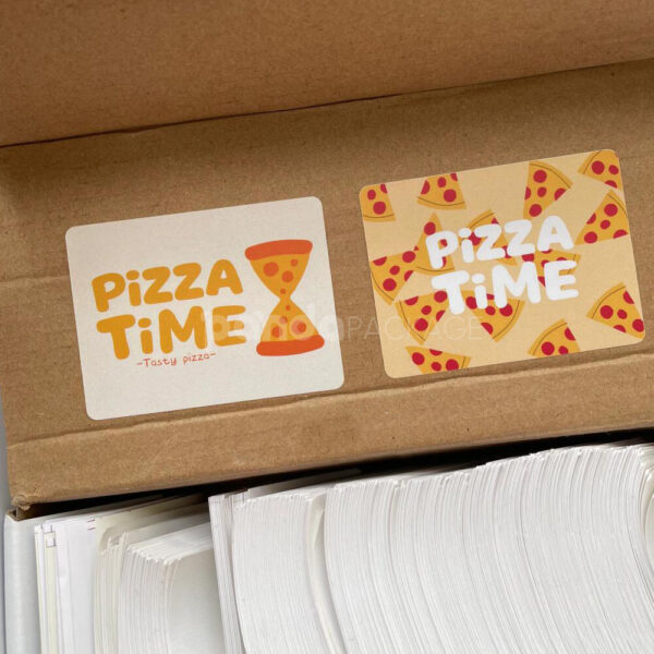 Pizza Time Stickers for Pizza Boxes and Food Packaging