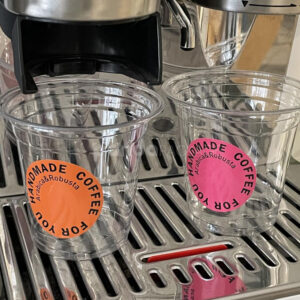 bright round coffee stickers for café drink cups and packaging