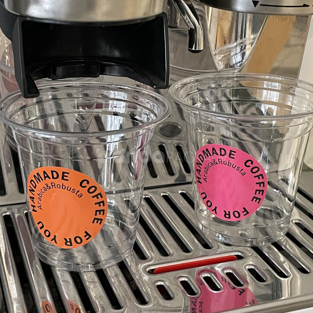 bright round coffee stickers for café drink cups and packaging