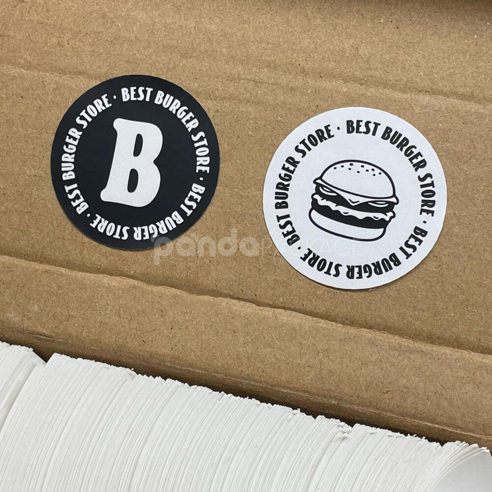 food packaging stickers for coffee cups and burger containers