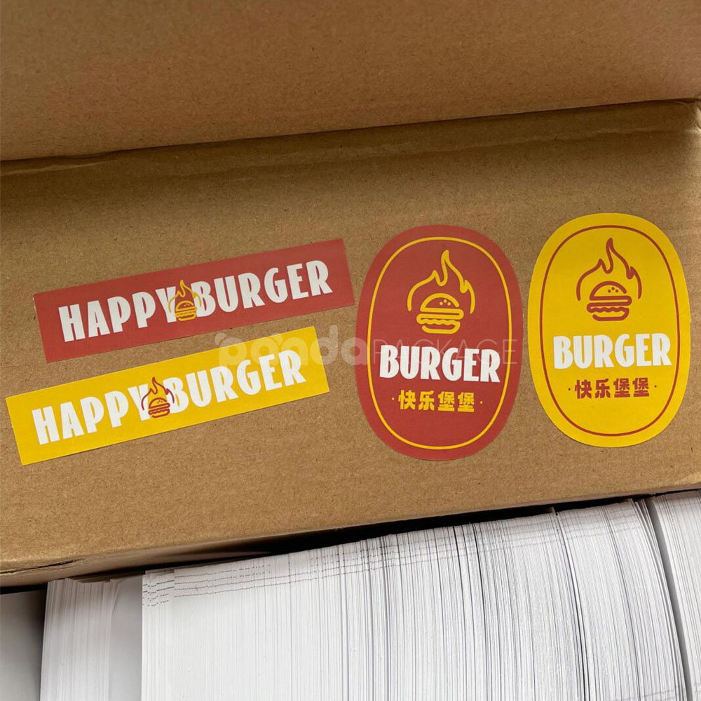 food packaging stickers for pizza boxes and burger containers