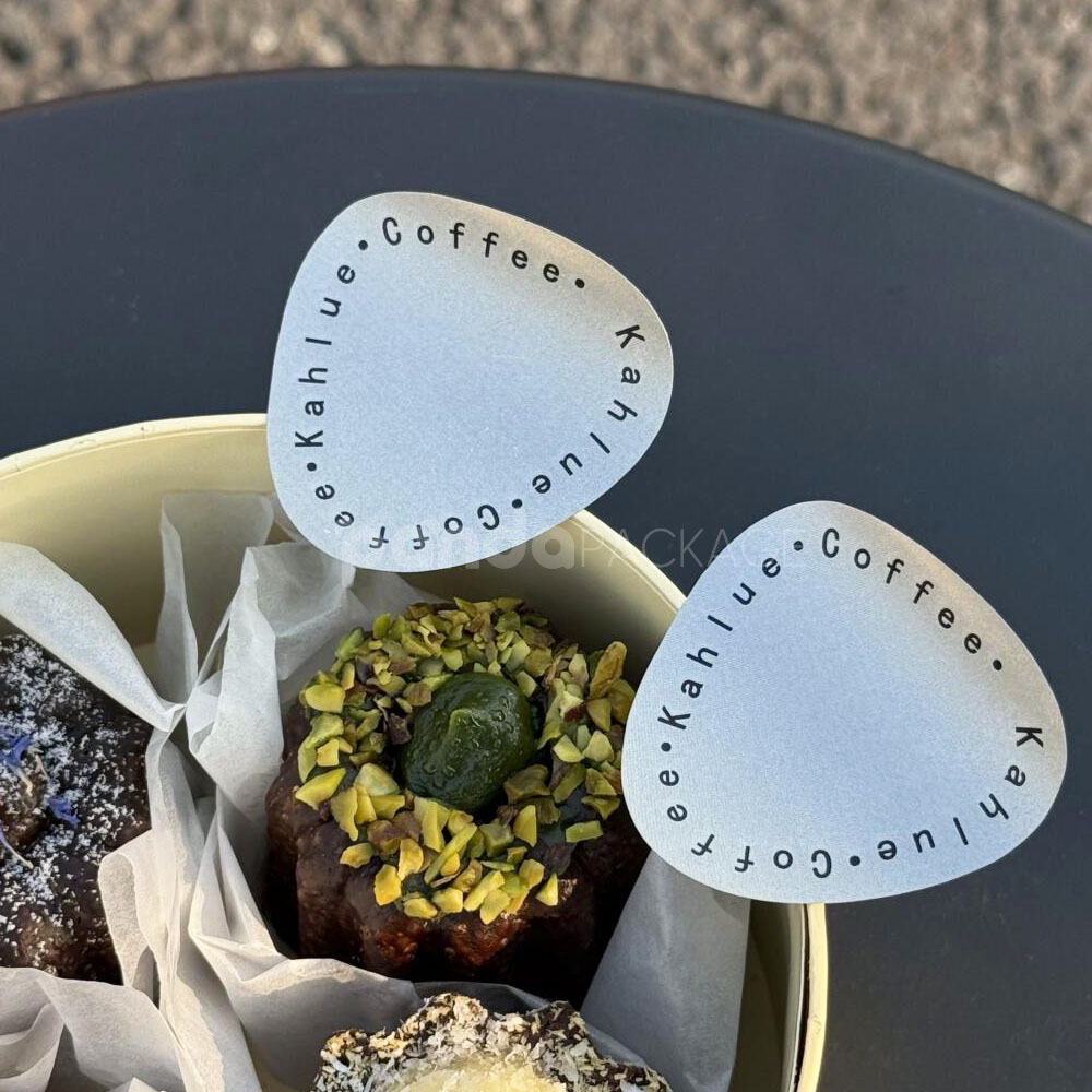 silver food packaging stickers for coffee cups and dessert containers