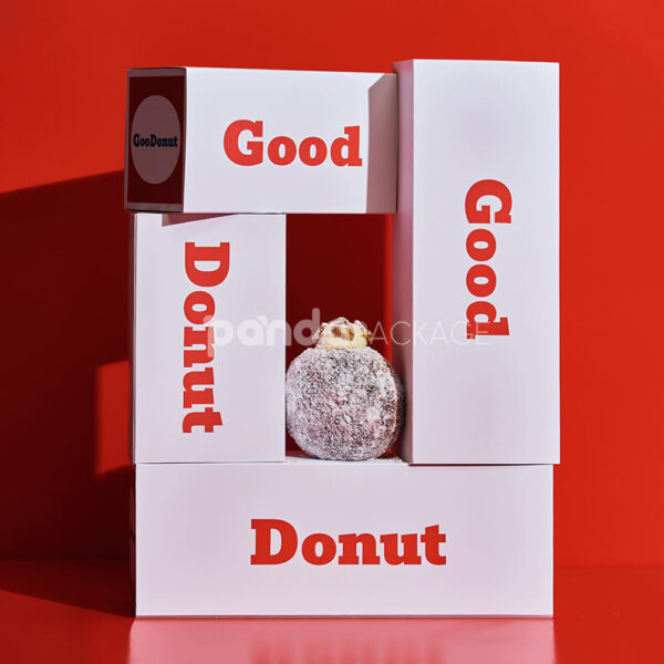 White Drawer Paperboard Donut Box with Red Typography Design