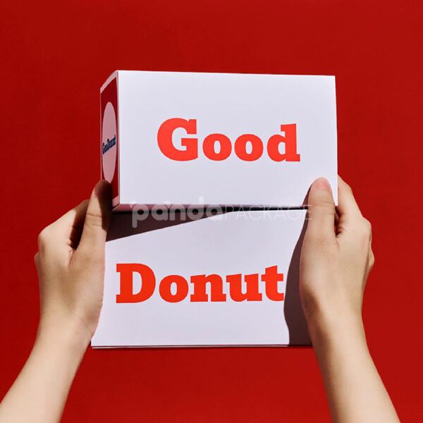 White Drawer Paperboard Donut Box with Red Typography Design