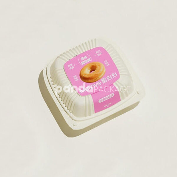 Eco-friendly White Paper Pulp Donut Box with Pink Label Design