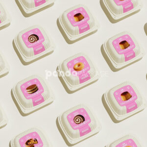 eco-friendly white paper pulp donut box with pink label for bakery and dessert packaging