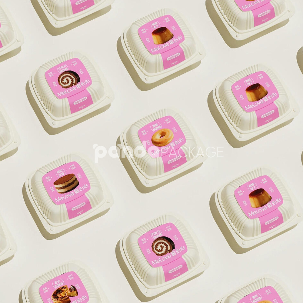 eco-friendly white paper pulp donut box with pink label for bakery and dessert packaging