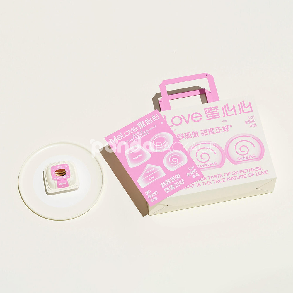 eco-friendly white paper pulp donut box with pink label for bakery and dessert packaging