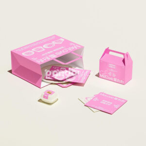 pink and white paperboard donut box with gable handle for bakery and cake packaging