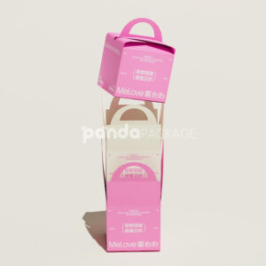 pink and white paperboard donut box with gable handle for bakery and cake packaging