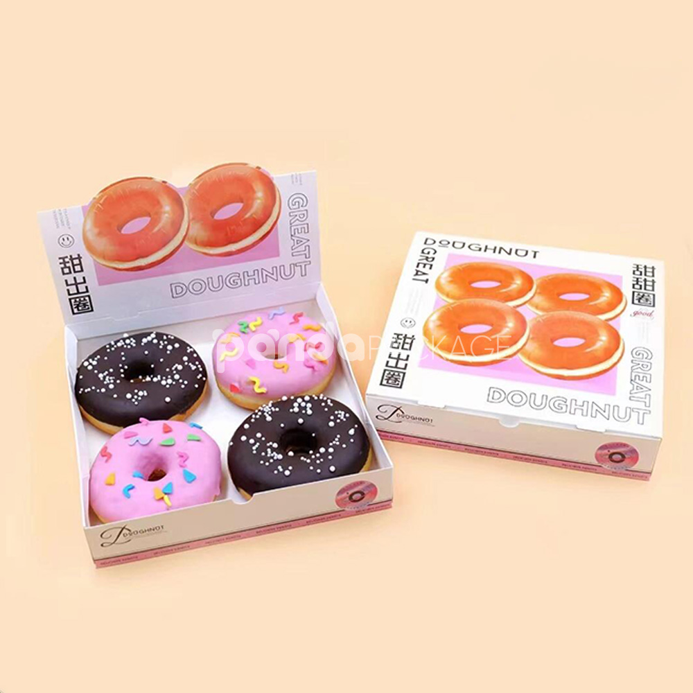 foldable paperboard donut packaging box with standing display top for bakery and pastry use