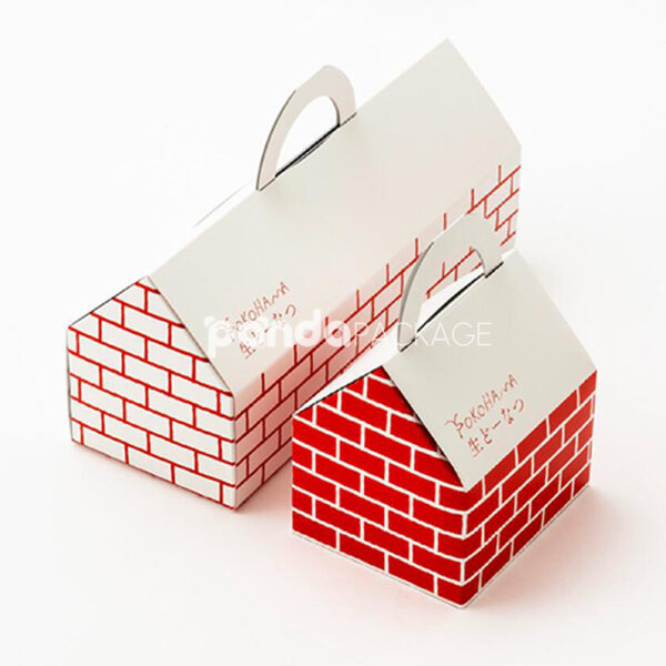 Red Brick Pattern Paperboard Donut Box with Handle Design