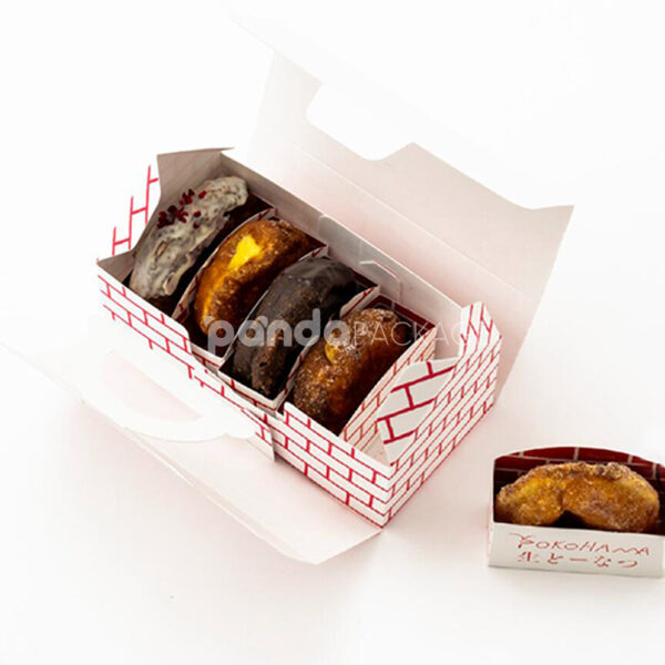 Red Brick Pattern Paperboard Donut Box with Handle Design