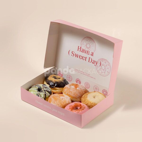 Pink Paperboard Donut Box with Lid for Bakery Takeout