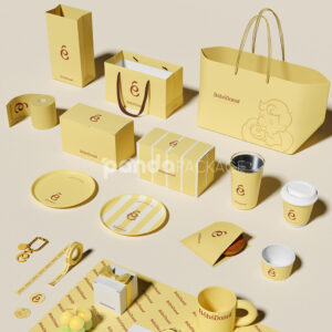 pastel yellow paperboard donut box with lid for bakery takeout and dessert packaging