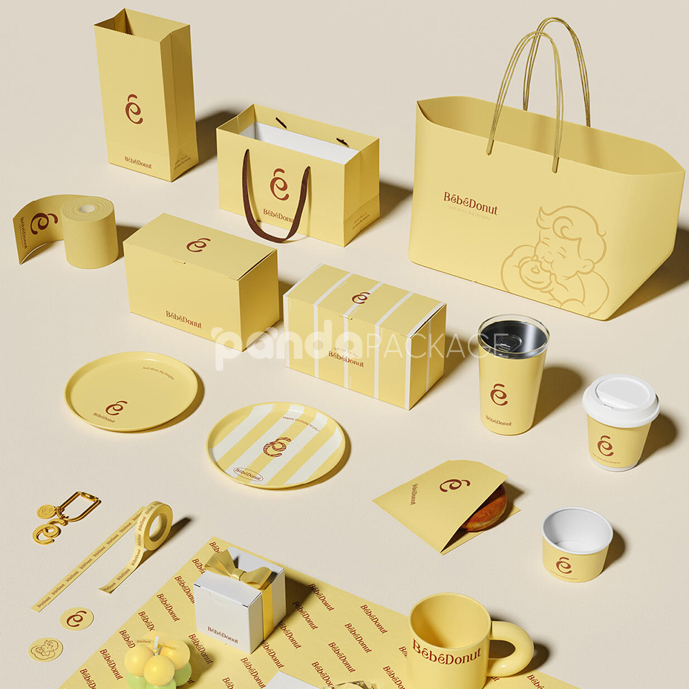 pastel yellow paperboard donut box with lid for bakery takeout and dessert packaging