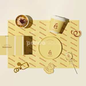pastel yellow paperboard donut box with lid for bakery takeout and dessert packaging